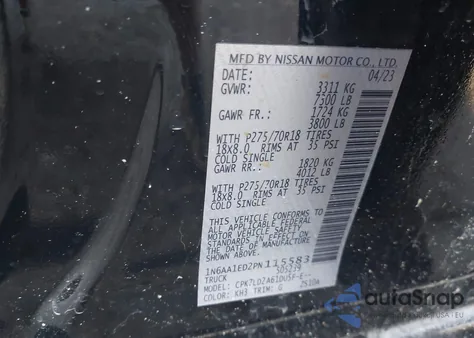 2023 Nissan Titan Pro-4X 4X4 z USA, uszkodzony, nr VIN 1N6AA1ED2PN115583